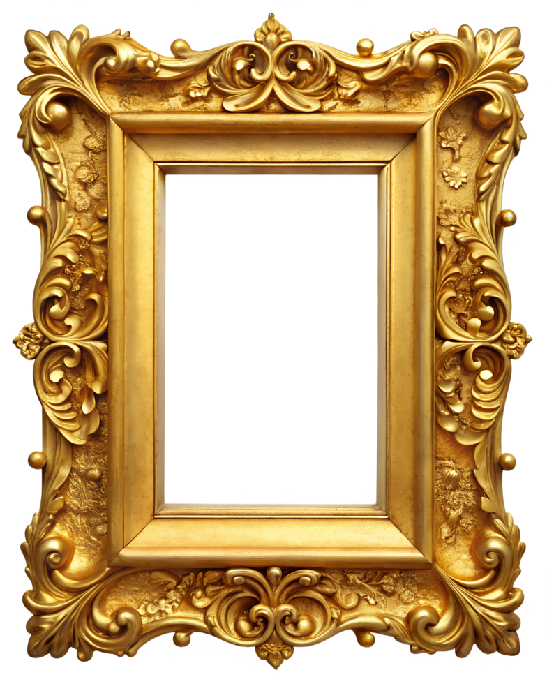Golden Photo Frame on White Transparent Background 4K Download png