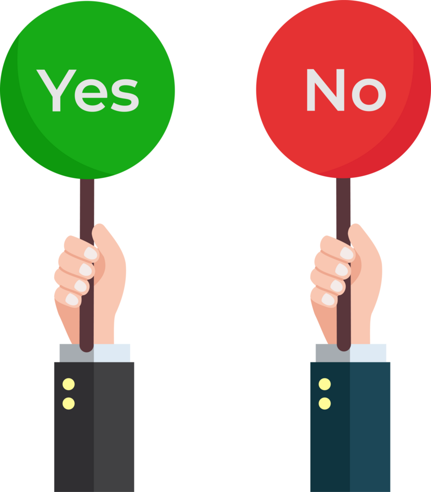 hands hold signboard icon yes and no or dilemma problem making decision choosing between two options opposite yes or no png
