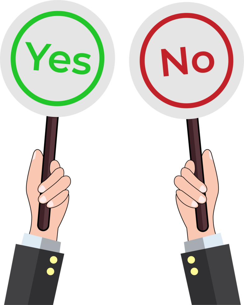 hand illustration hold signboard yes or no symbol for decision making png