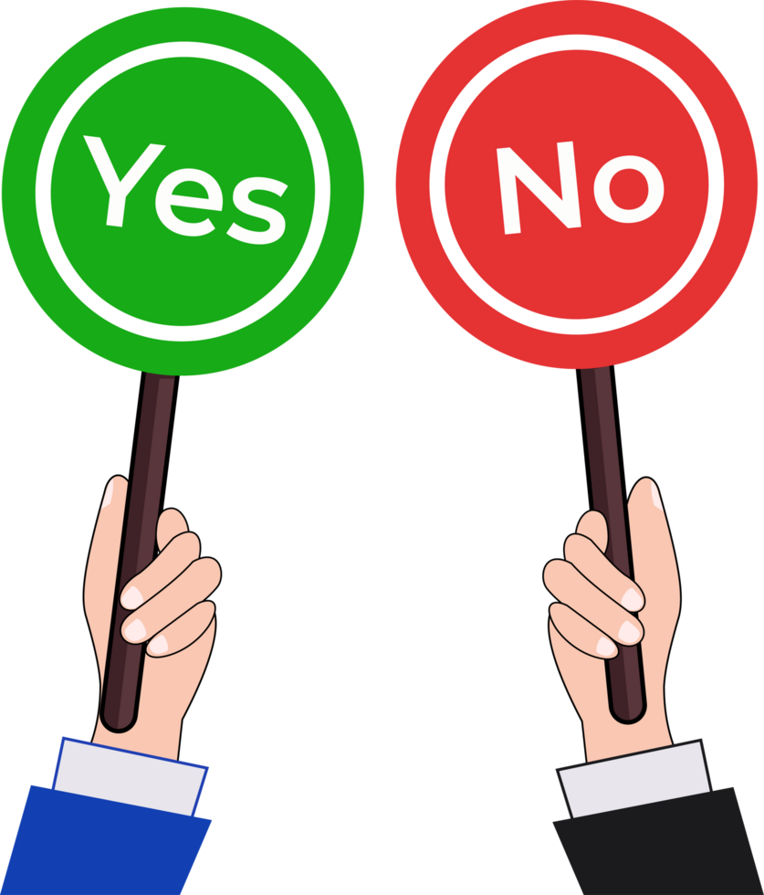 hands illustration holding signboard yes or no symbol or agree and not agree concept to choosing option png