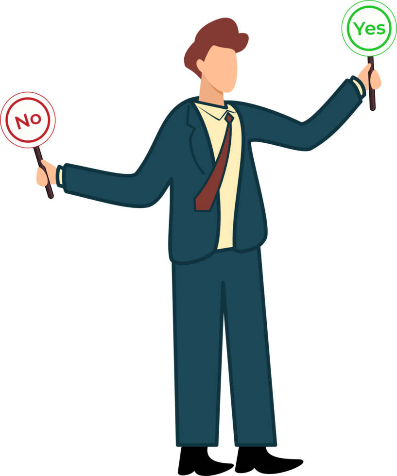 decision making concept illustration, choose yes or no alternative or choosing option png