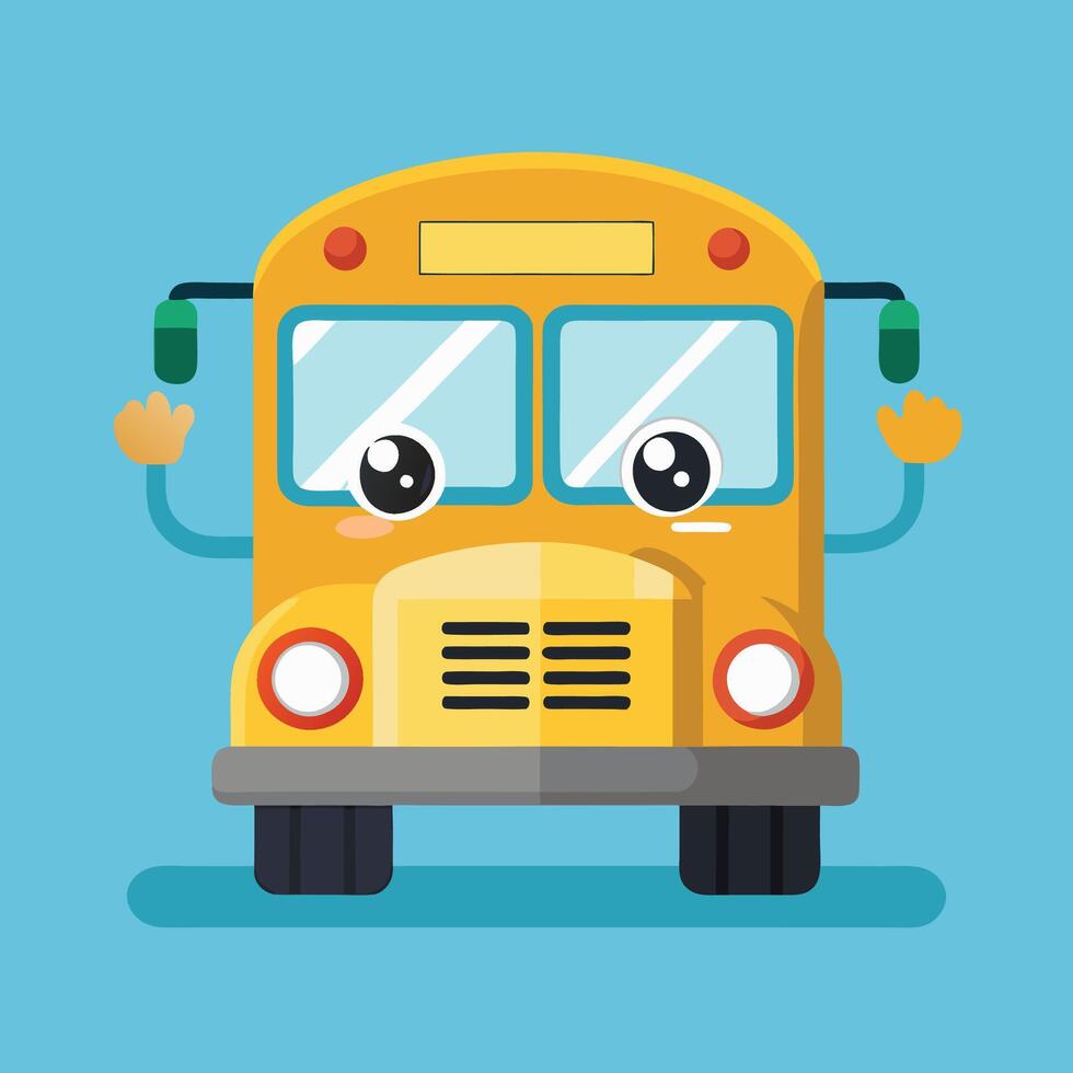 Smiling school bus with big eyes and waving windows artwork vector