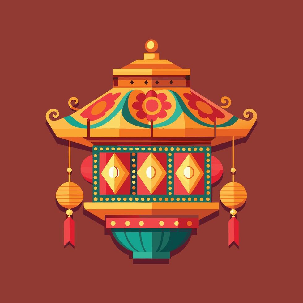 beautifully decorated yi peng lanterns with intricate patterns and warm lighting vector