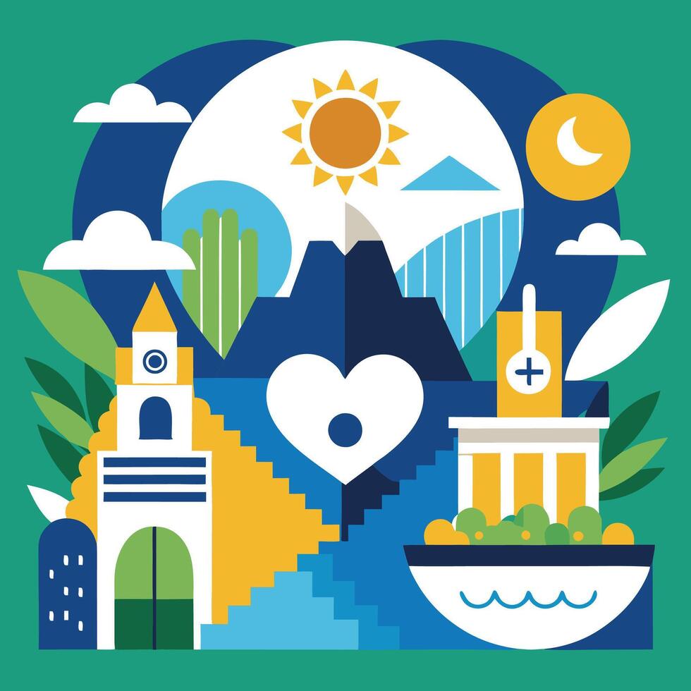stylized janeiro branco poster with white heart and mindfulness symbols vector