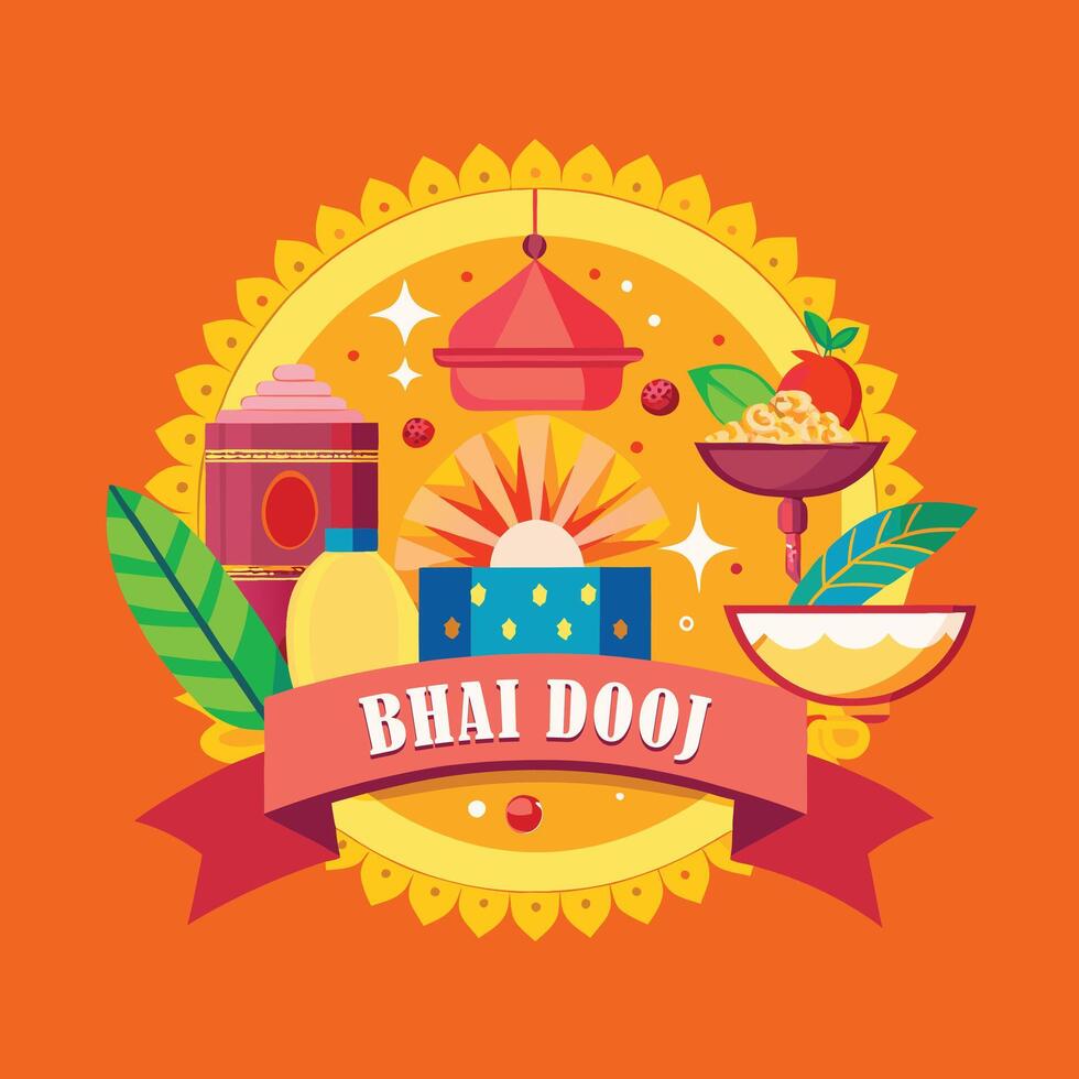Bhai Dooj banner with bright colors and cultural symbols vector