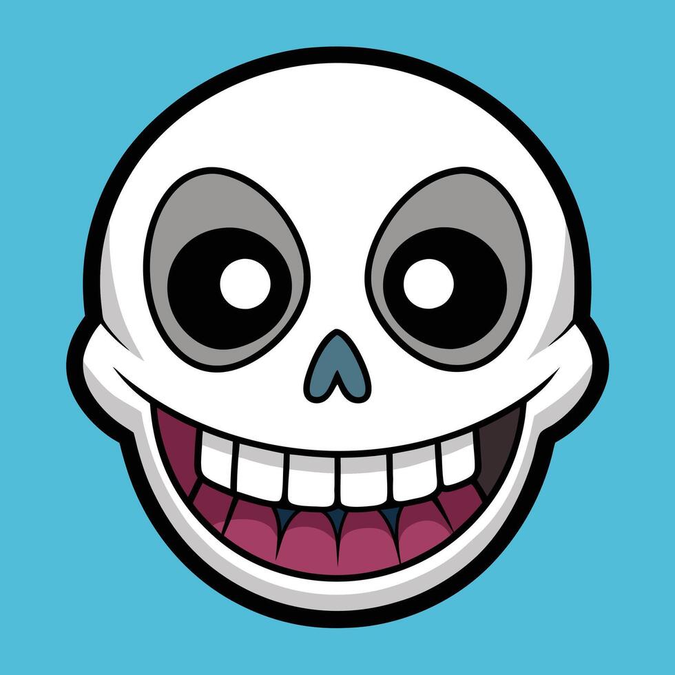 Simple cartoon skull with a wide grin and round, playful eyes vector