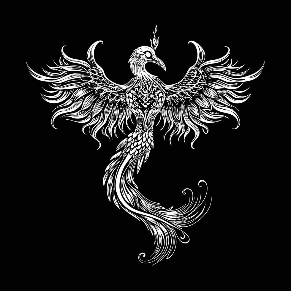 Engraving of a phoenix rising illustration art vector