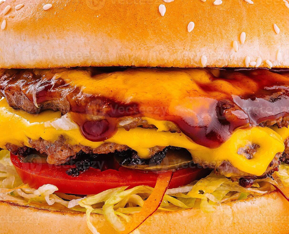 Juicy double cheeseburger close up background photo