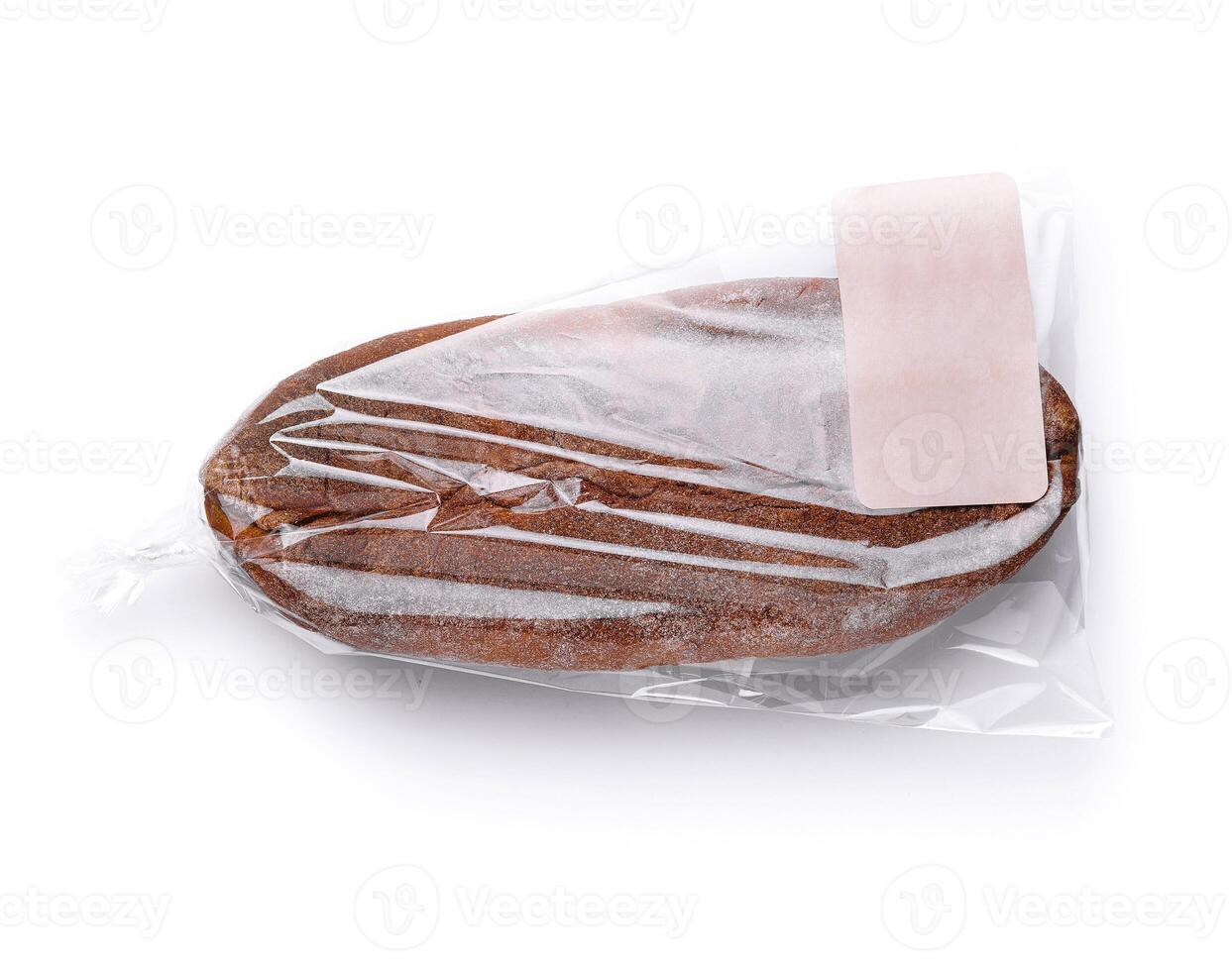 Packaged artisan bread on white background photo