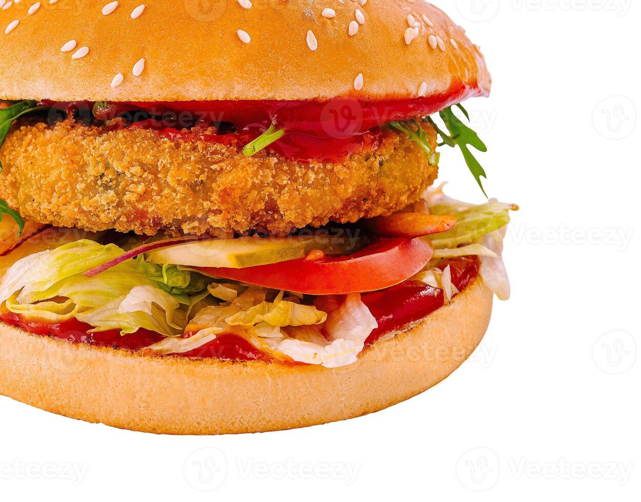 Crispy chicken burger isolated on white photo