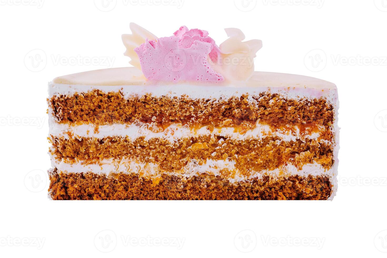 Delicious cake showing layers of cream filling and sponge cake photo