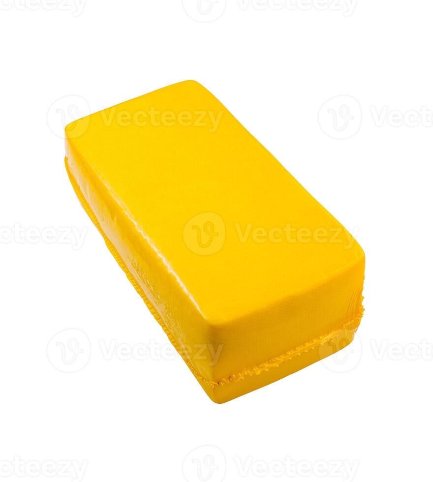 Block of yellow cheese isolated on white background photo