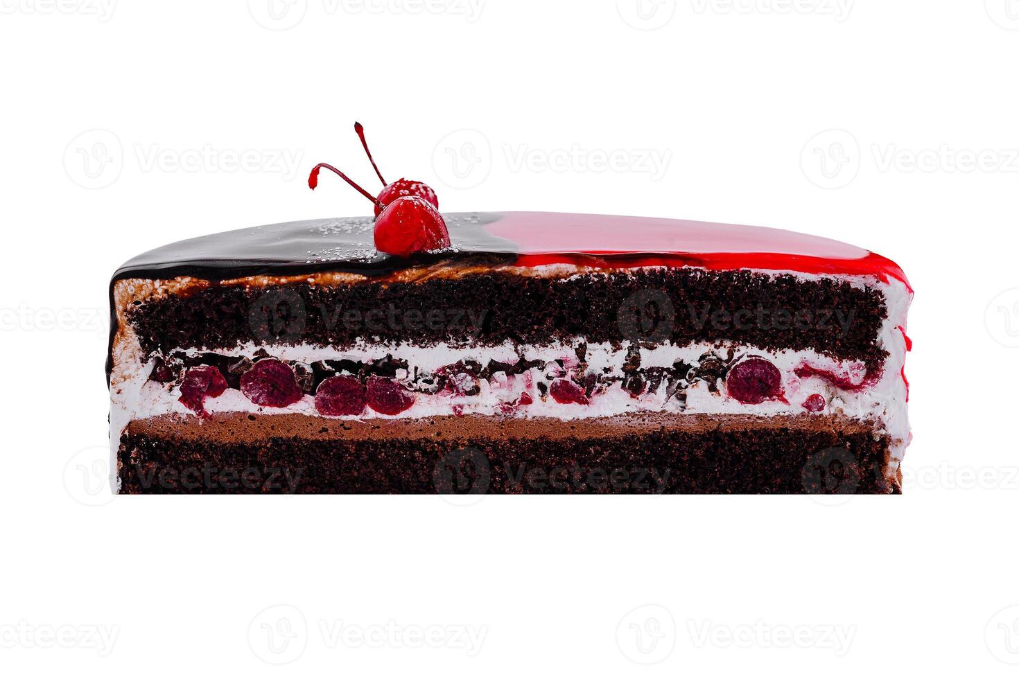 Delicious chocolate cake with cherries is waiting to be eaten photo