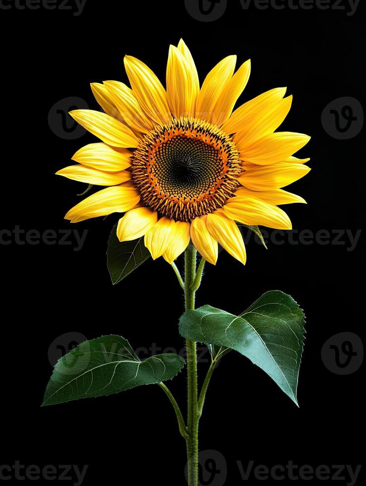 Sunflower isolated on black background photo