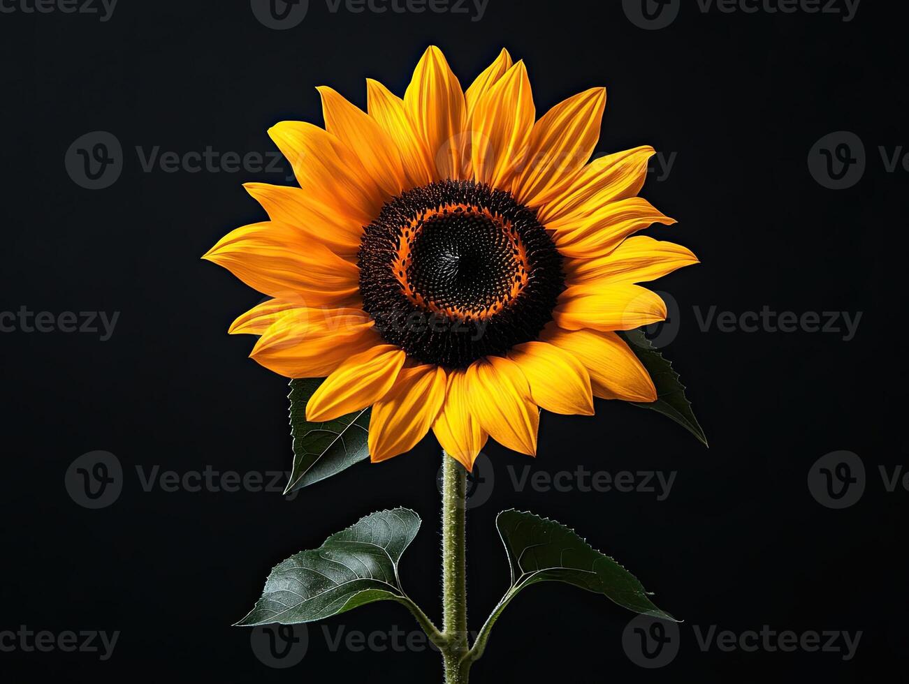 Sunflower isolated on black background photo