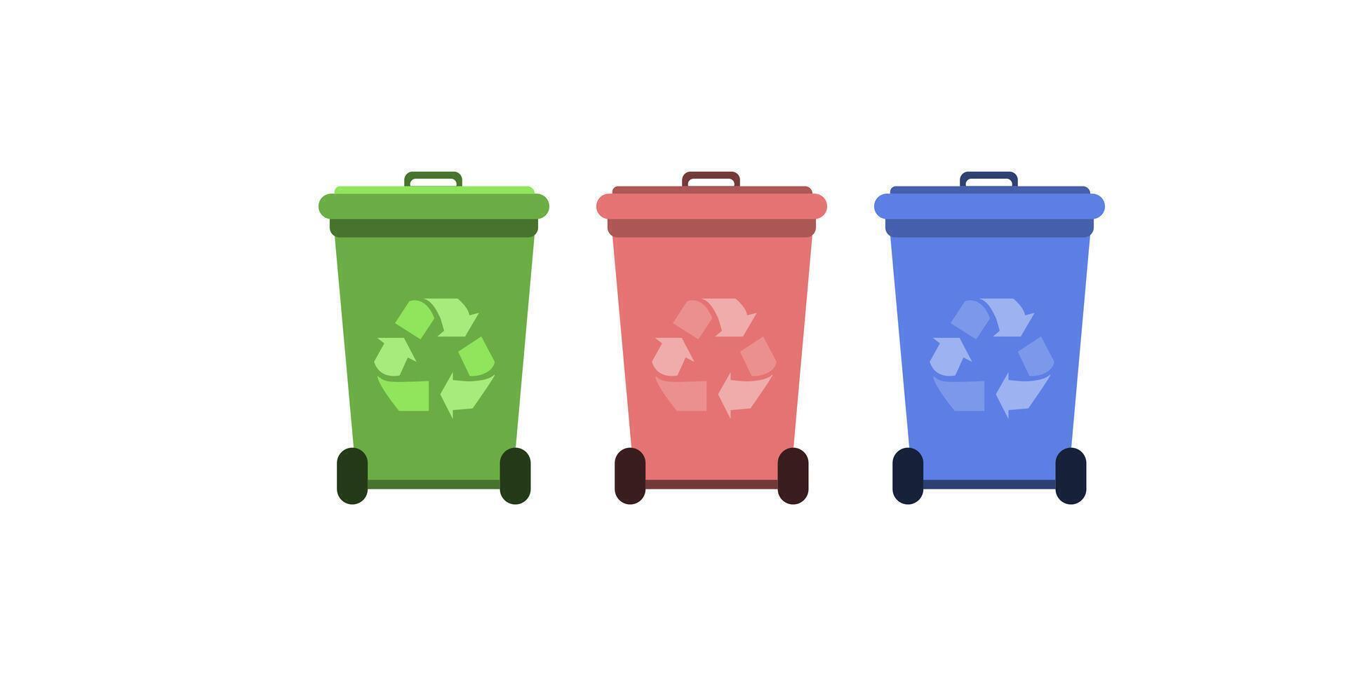 Recycling Bin trash Flat Design Cleaning Icon with Side color vector