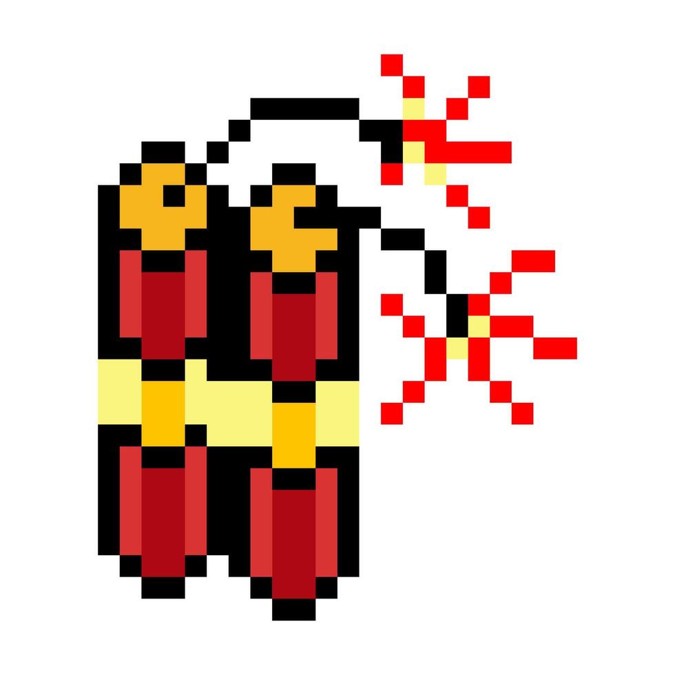 Dynamite bomb weapon in pixel art style vector