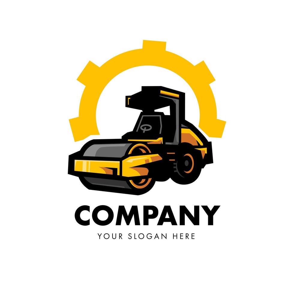 Roller with Gear logo for project Construction Company vector