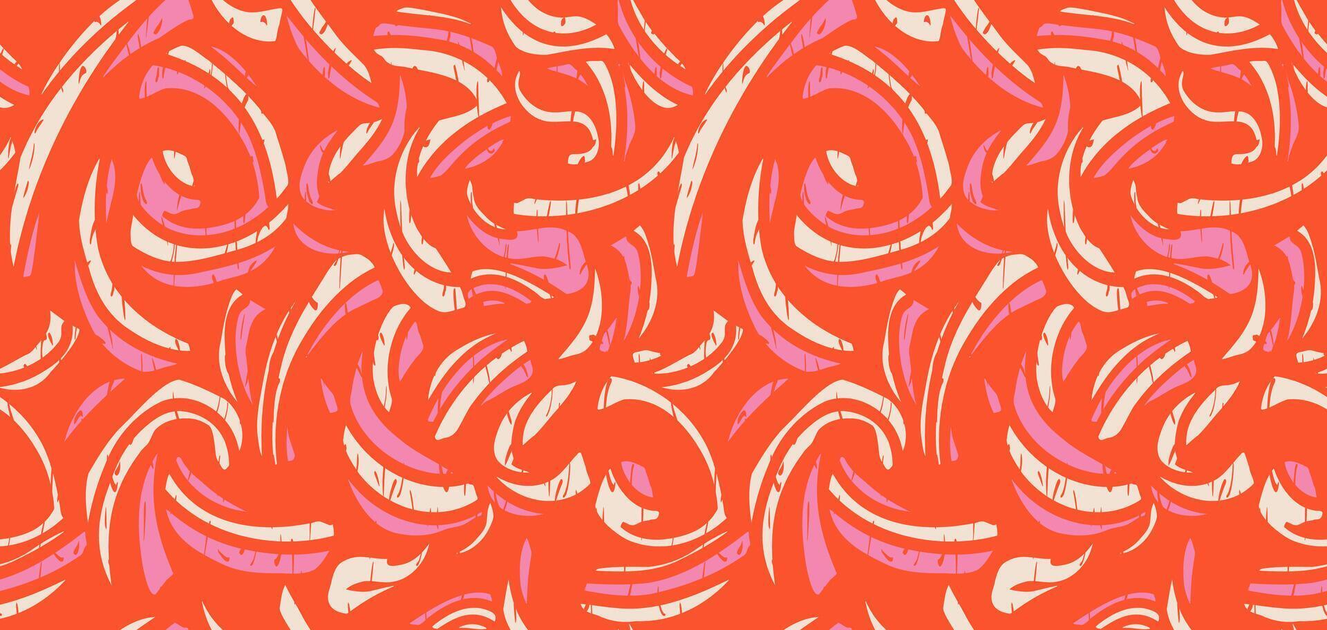 Abstract organic shapes seamless pattern on a orange background. hand drawing curved shape and bold wavy lines. Colorful contemporary minimalist print. Plain dynamic geometric ornament vector