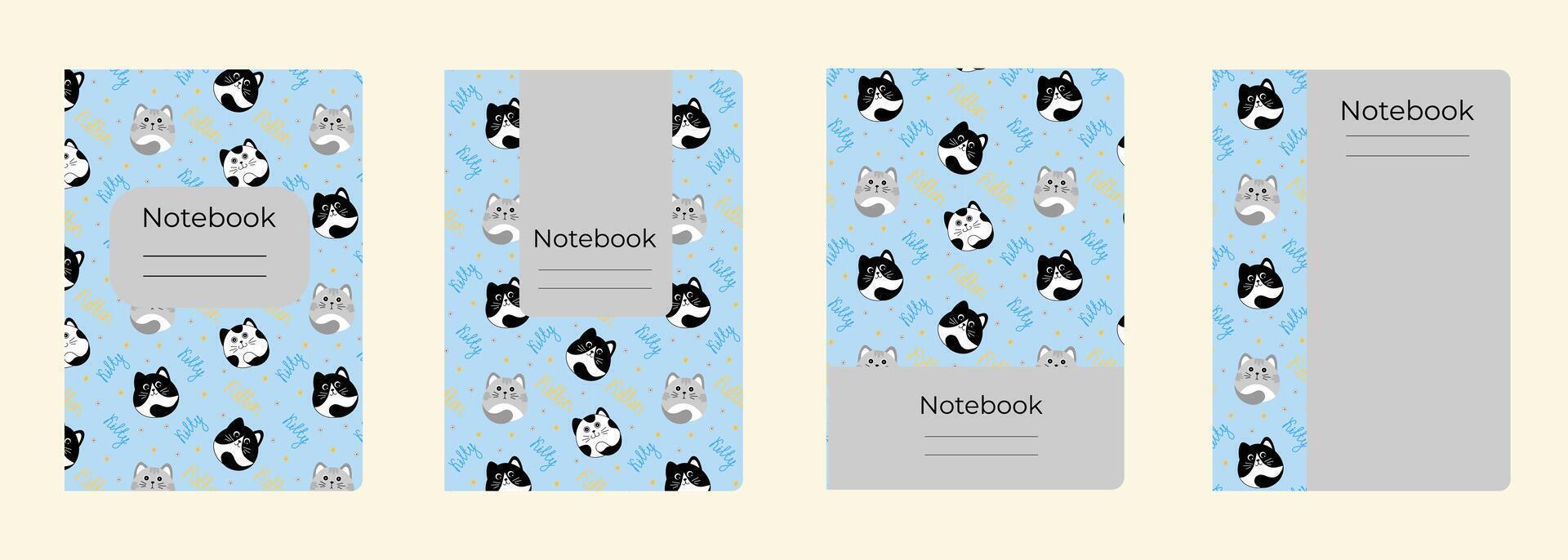 Set of cover designs for notebook, notepad, book, catalog with many cats. Vertical format A4,A5. vector