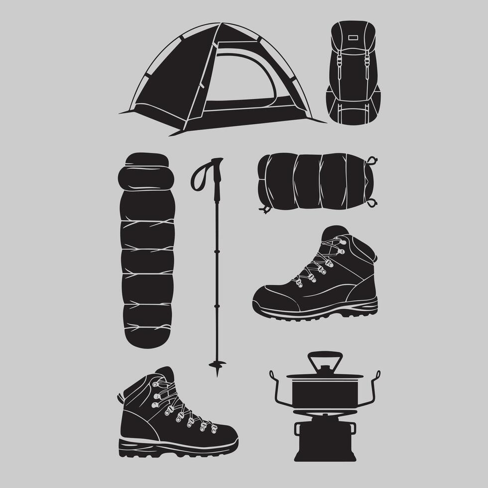 All in One Adventure Camping Kit silhouette vector
