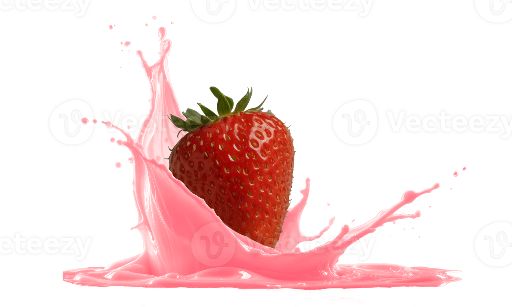 Strawberries in a splash of yogurt with no background png