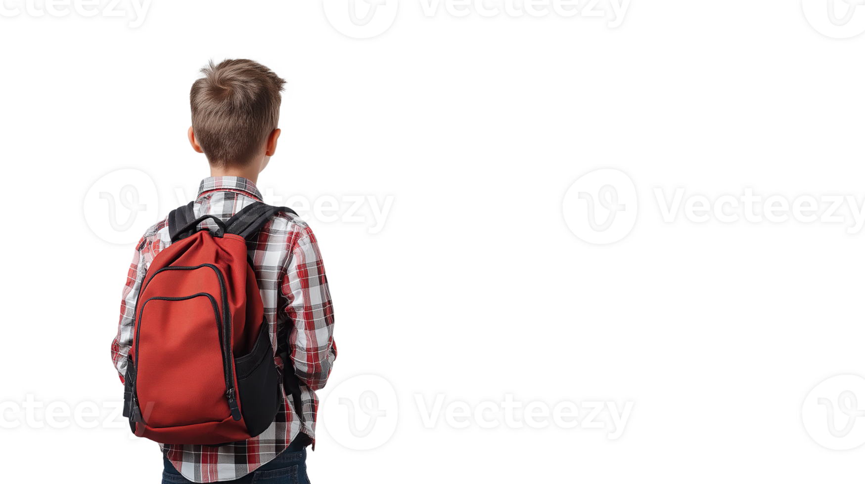back view of young student wearing backpack with copy space isolated on transparency background png