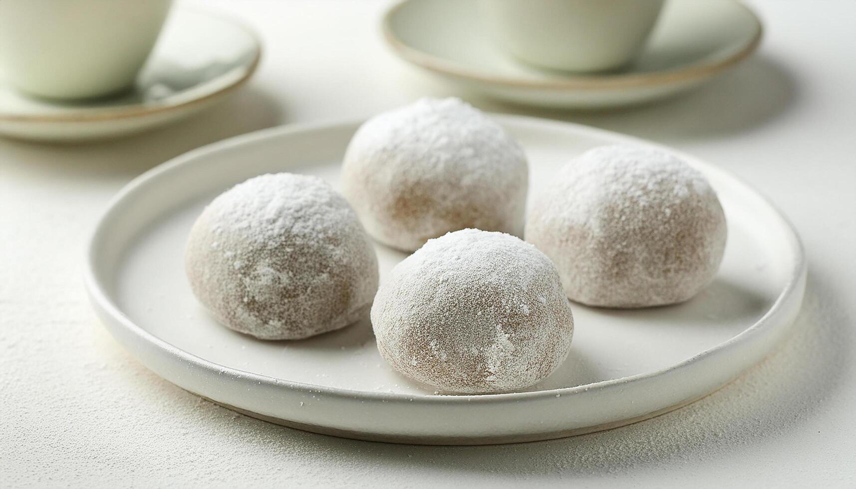 Delicious mochi on plate. Traditional Japanese dessert. Rice cake. Sweet and tasty food. photo