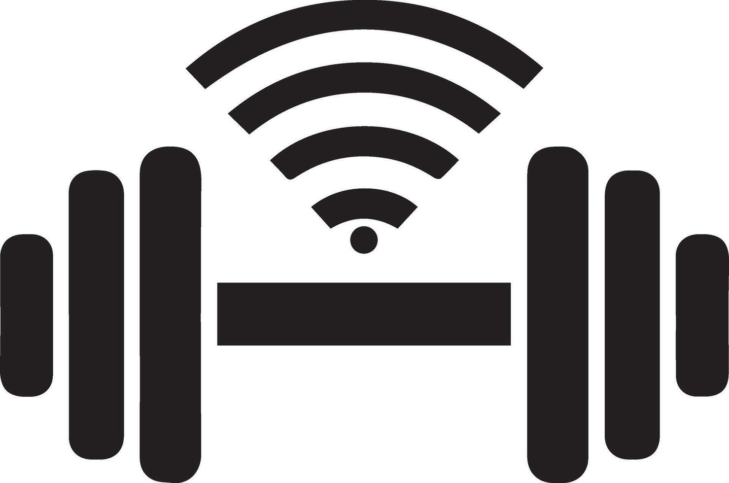 A dumbbell with WiFi waves representing live fitness streams vector
