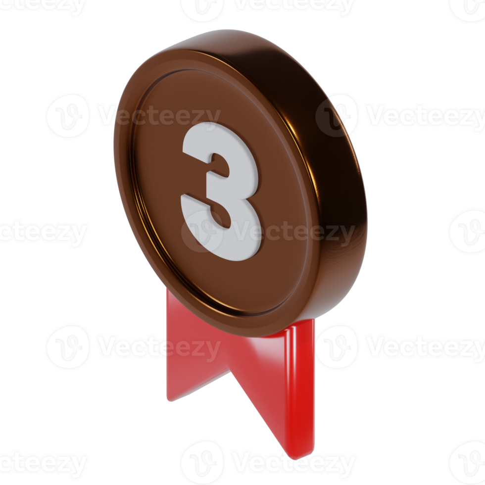 3d isometric third place medal bronze winner icon png