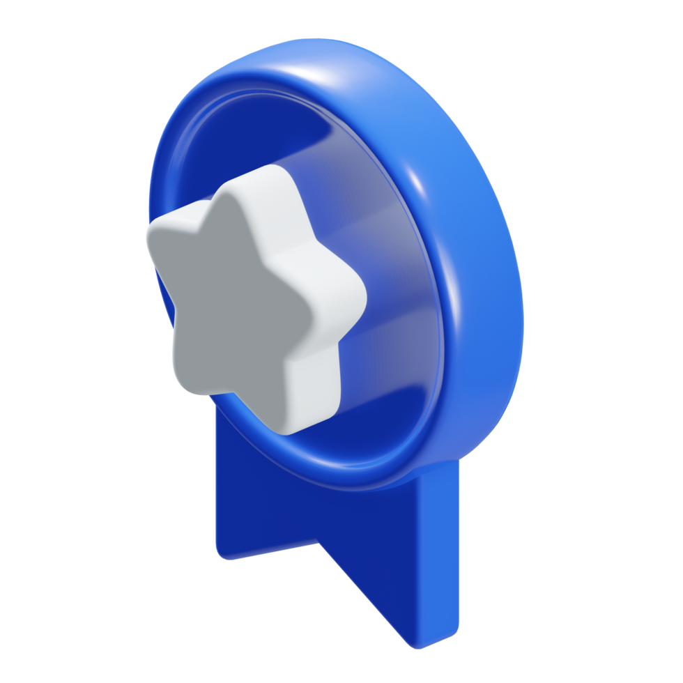 3d isometric blue star ribbon achievement medal icon png
