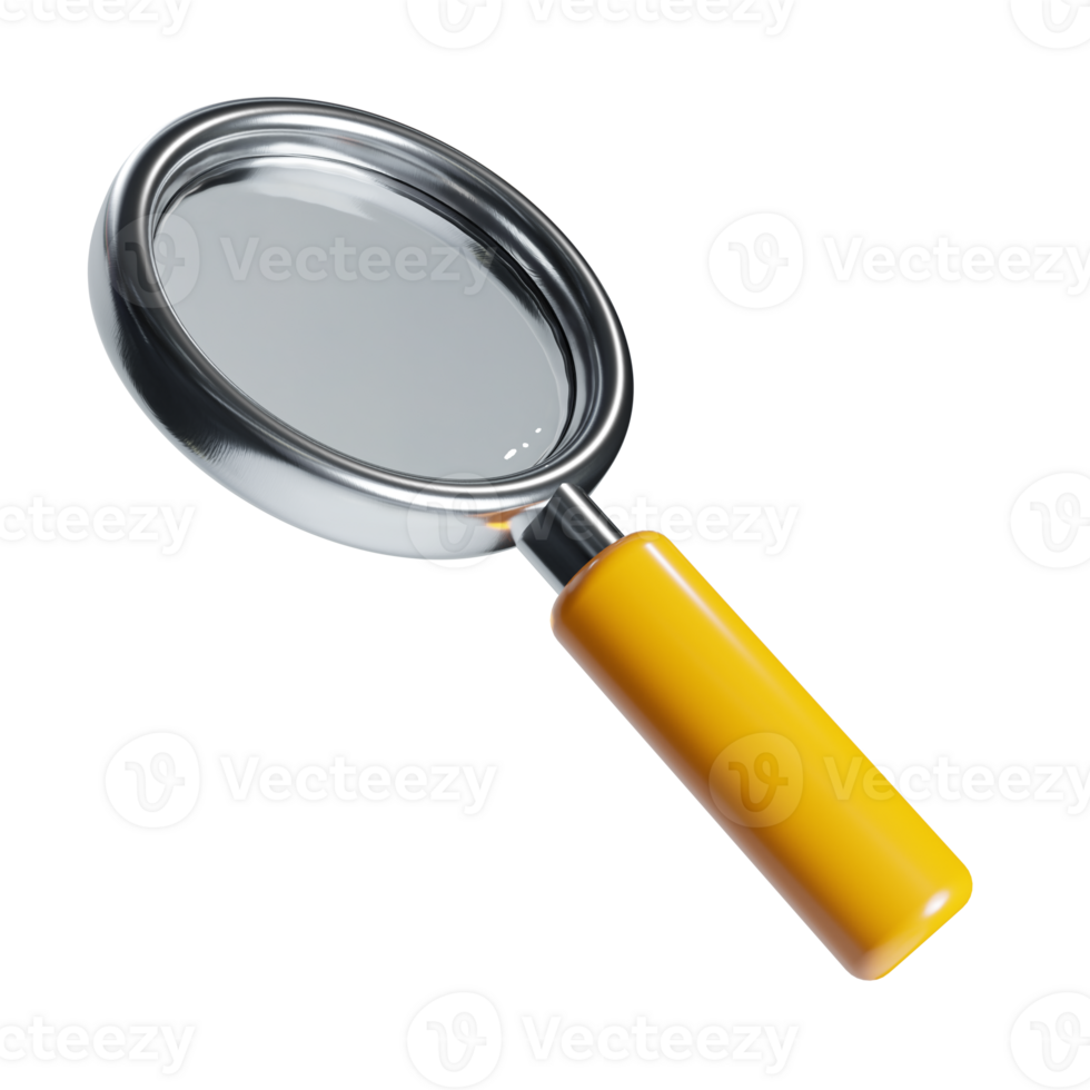 3d yellow detective tools zoom in magnifying glass search icon png