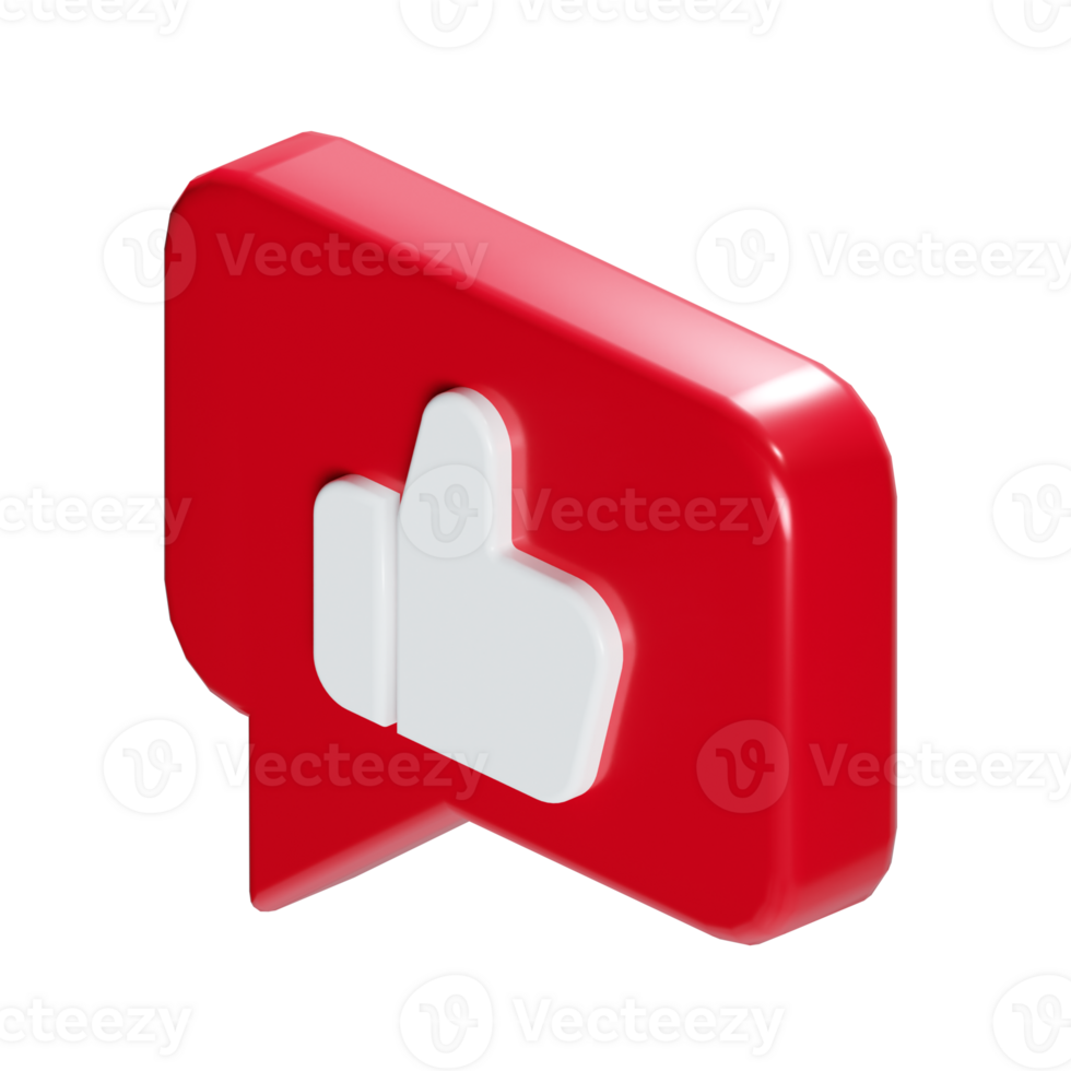 3d isometric red notification with thumbs up like button png