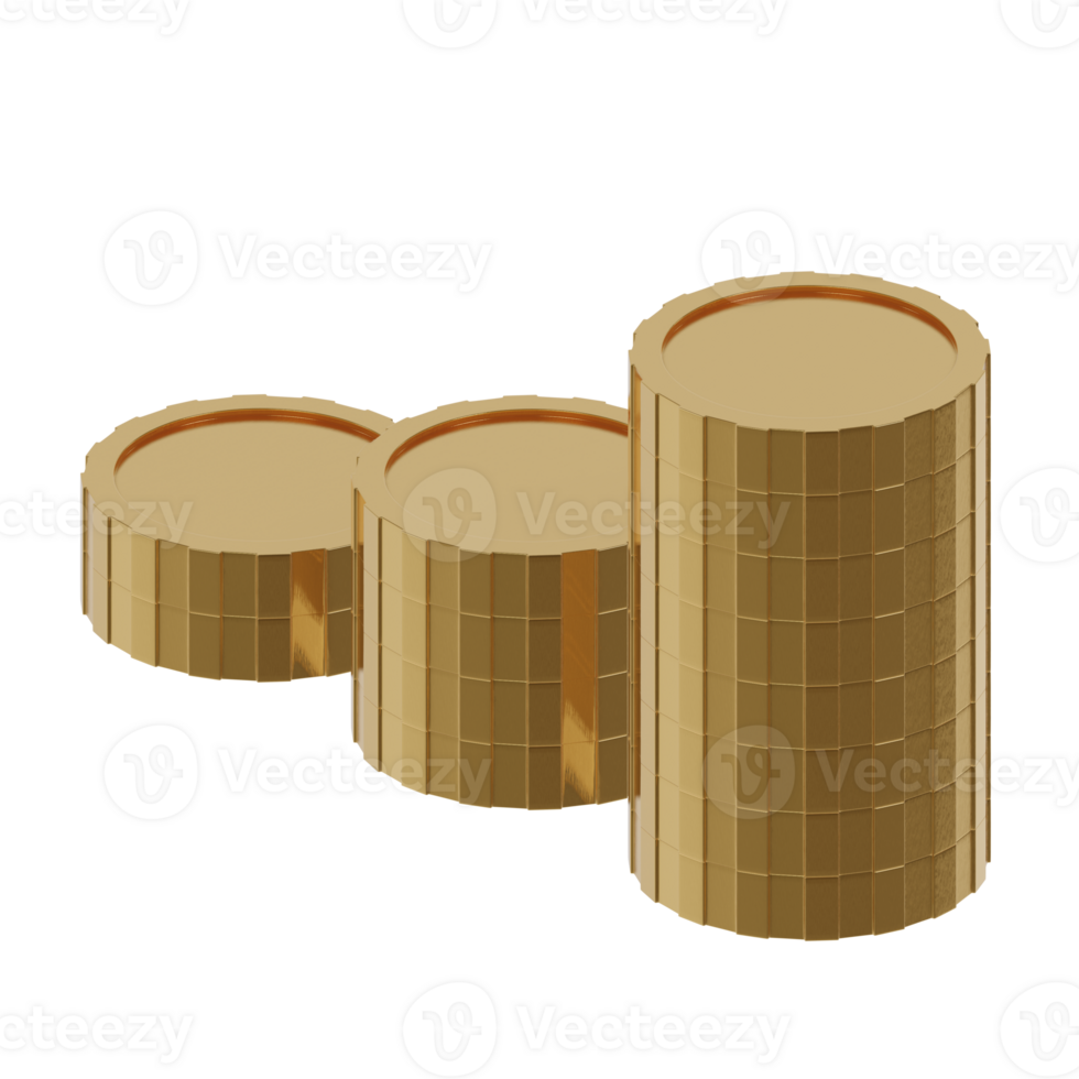 3d isometric stacked growth gold coin investment icon png