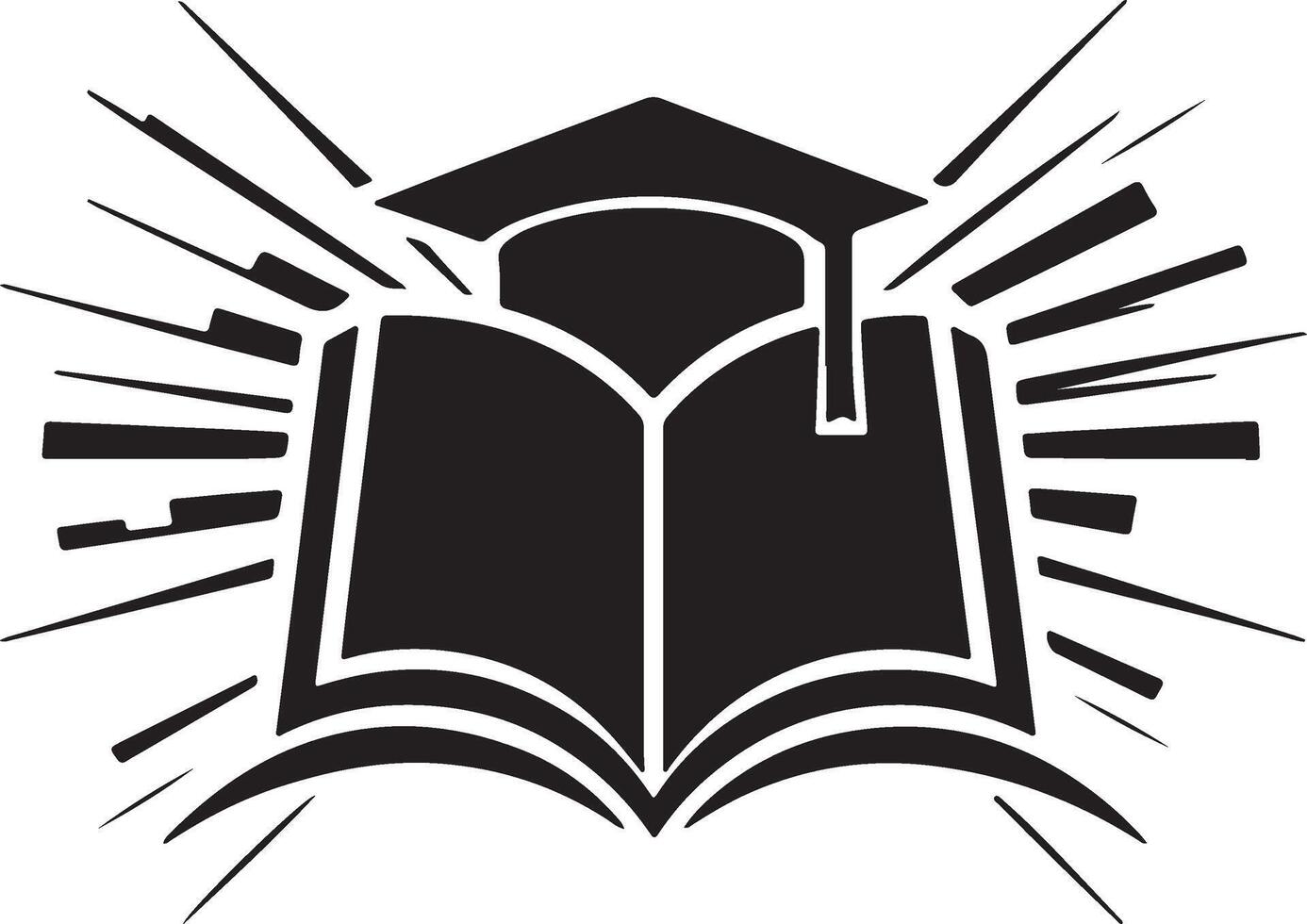 A striking silhouette logo featuring an open book with a graduation cap vector