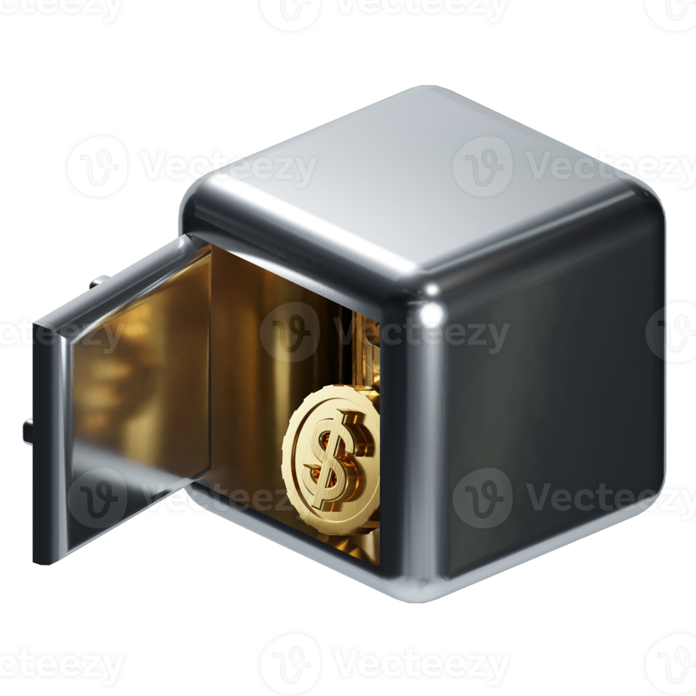3d isometric safe deposit box with gold coin protection box icon png