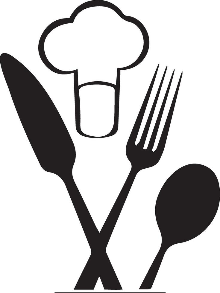 A logo for a culinary business, showcasing a chef's hat and crossed utensils in a simple, elegant style. vector