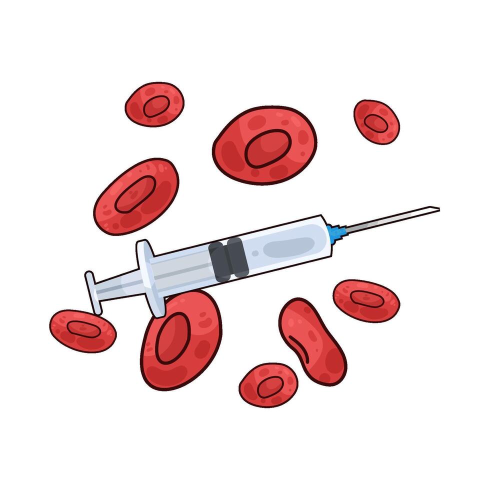blood cells and syringe illustration vector