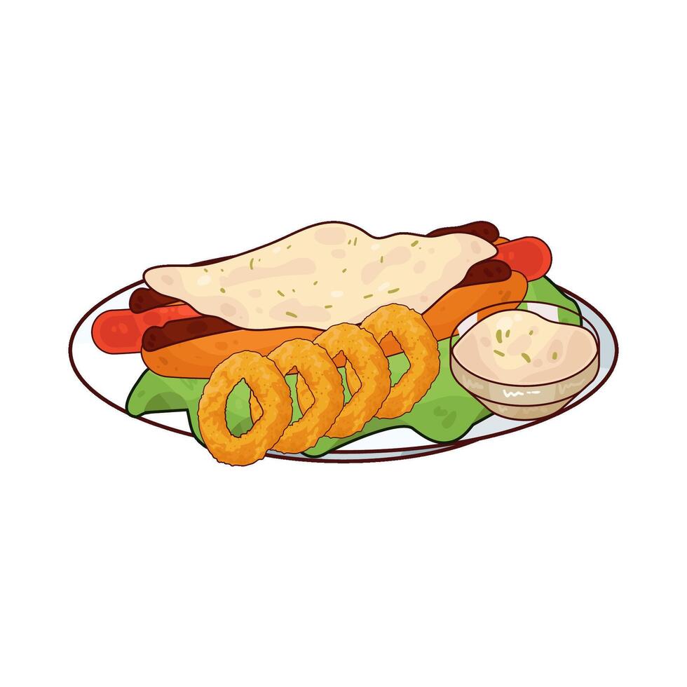 Enjoy Hotdogs and Onion Rings illustration vector