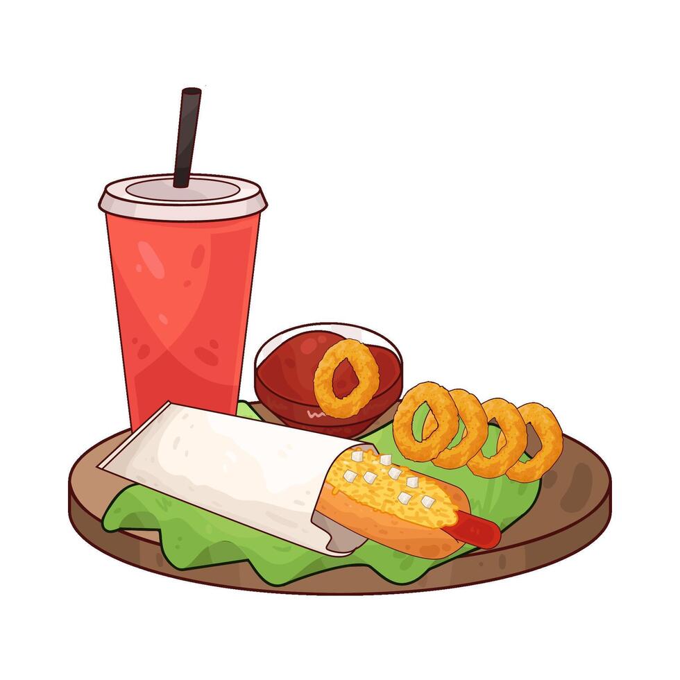 hotdog and soda cup illustration vector