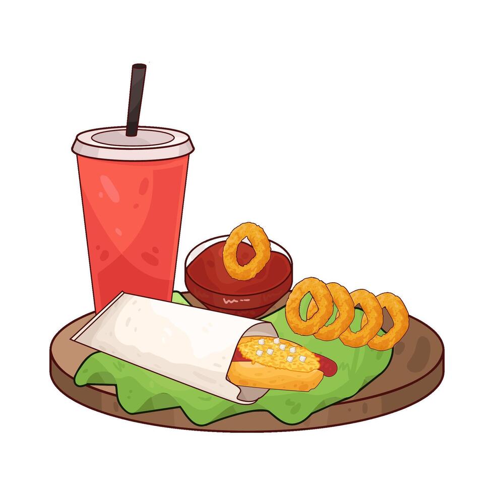 Delicious hotdogs and fresh soda cups illustration vector