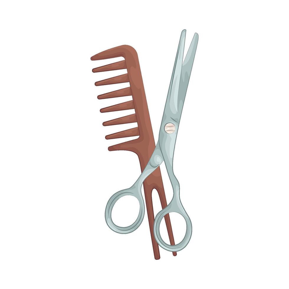 Antique Wooden Comb and scissors vector