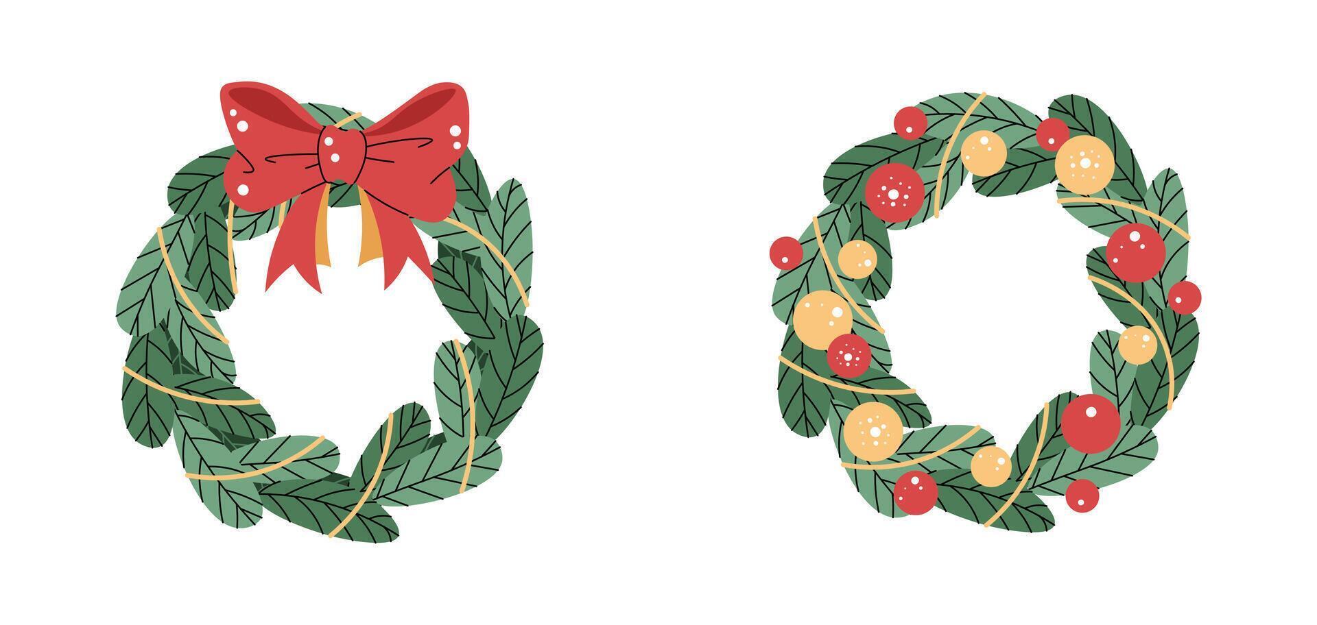 Set of Christmas wreaths isolated on white. Christmas concept. Wreath simple icon. illustration of Christmas door decor. vector
