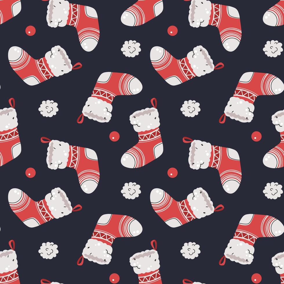 Seamless pattern with Christmas stocking. holiday texture in flat style. Merry Christmas and Happy New Year. Suitable for wallpaper, wrapping paper, fabric, etc. vector