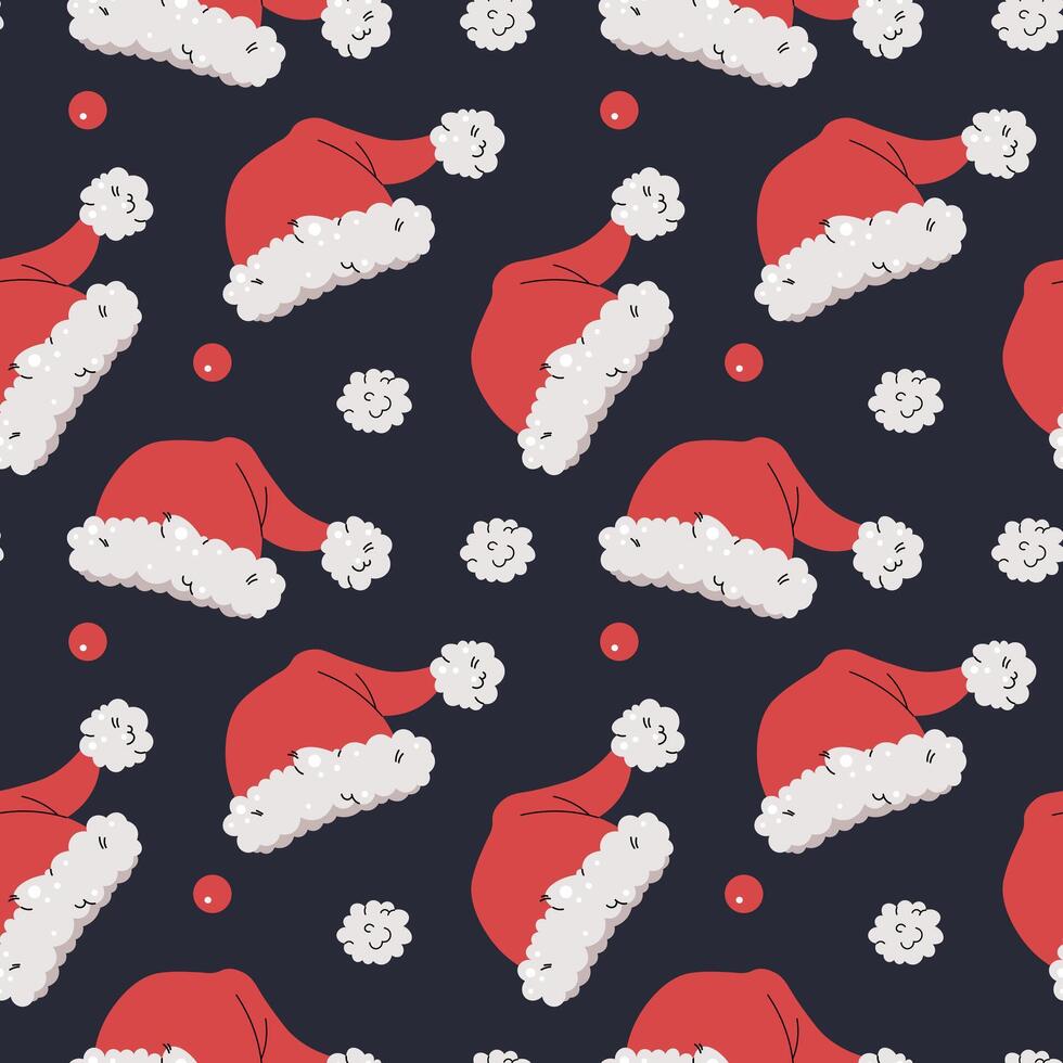 Seamless pattern with Santa hat. holiday texture in flat style. Merry Christmas and Happy New Year. Suitable for wallpaper, wrapping paper, fabric, etc. vector
