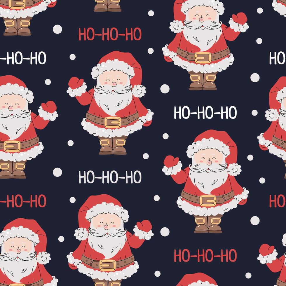 Seamless pattern with cute Santa Claus. holiday texture in flat style. Suitable for wallpaper, wrapping paper, fabric, etc. vector