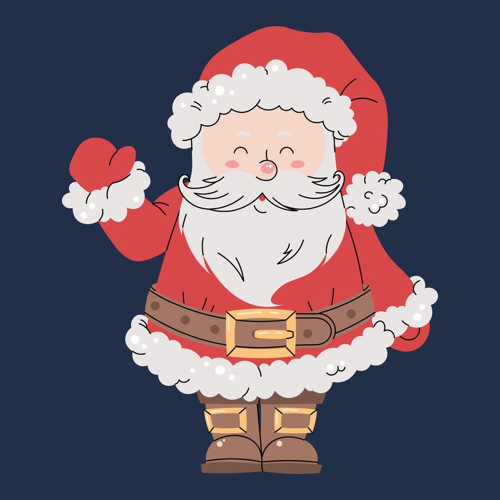 Jolly Santa Claus is cheerfully waving in his red outfit in this Christmas illustration vector