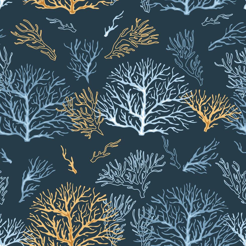 Seamless pattern with corals. Marine texture with algae in flat style. Suitable for wallpaper, fabric, paper, etc vector