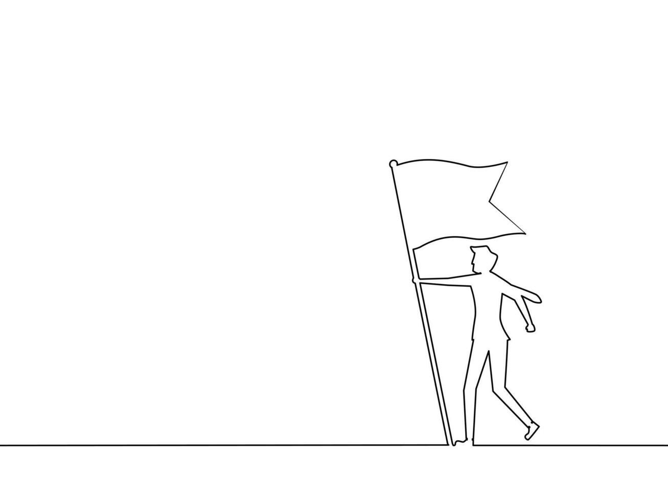 one line drawing of a man holding a flag vector