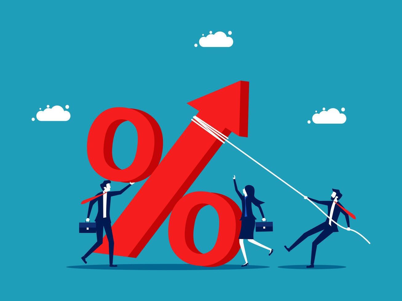 business people pulling a red percentage sign vector